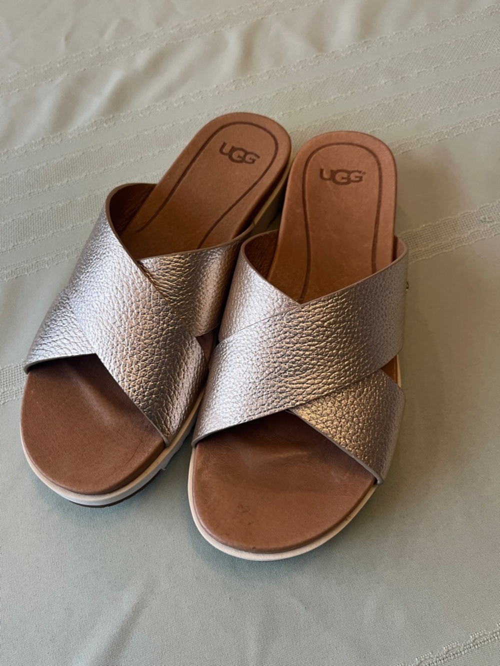 UGG Women's Metallic  Gold Crisscross Slide Mules size 7